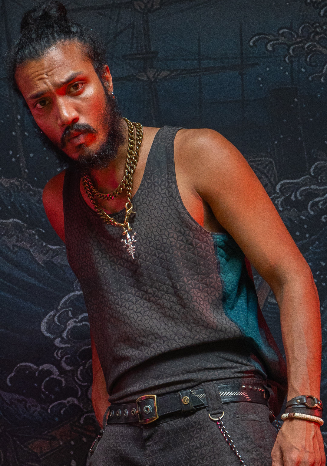 A-Tank Men / Organic Bamboo Jersey Veg Dye Veg Print - Charcoal SANDSOTIME